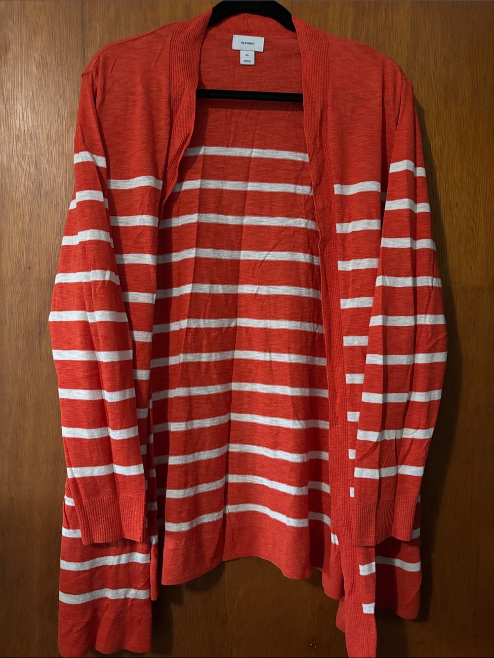 Old Navy Red and White Striped Open Cardigan